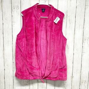 Basic Editions Vest Women Size XL Pink Faux Fur Full Zip Sleeveless Pockets